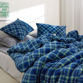 Guy Laroche Check Mink Microfiber Comforter 3mm Soft Short-Pile Warm Winter Bedding Set for All Seasons